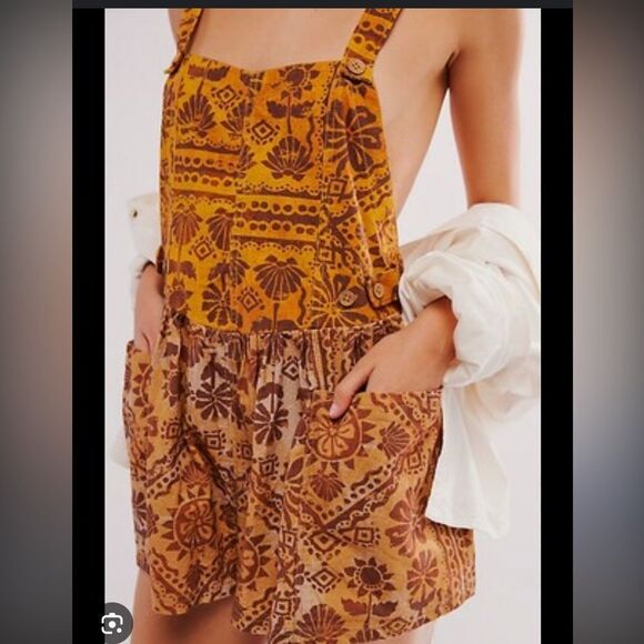 Free People Palm Bay Printed Shortalls Desert Combo - Picture 2 of 6
